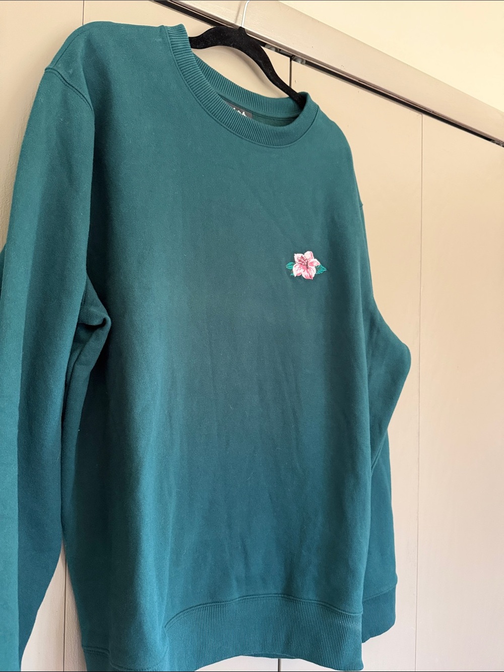 Bad Birdie Teal Crewneck Sweatshirt with Pink Floral Embroidery - Picture 6 of 6
